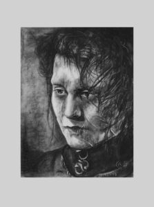 Pastel-/Kohlezeichnung, Porträt von "Edward mit den Scherenhänden" (Filmfigur gespielt von Johnny Depp)